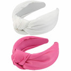 VELSCRUN 2 Pcs Wide Knotted Elastic Headbands - Rose Pink Solid Headband and