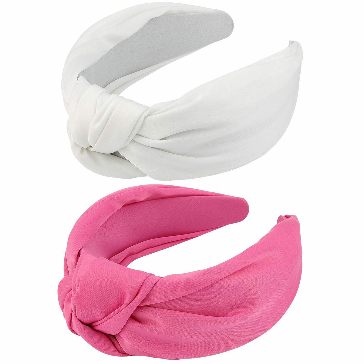 VELSCRUN 2 Pcs Wide Knotted Elastic Headbands - Rose Pink Solid Headband and
