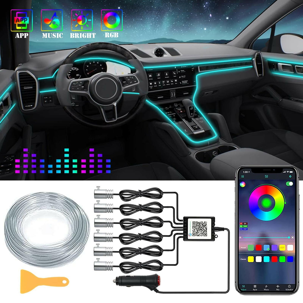 DEHERANE Interior Car LED Strip Lights, RGB 6 in 1 Ambient Lighting Kits with