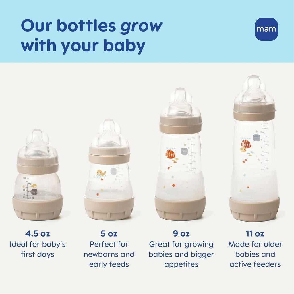 MAM 4.5oz Easy Start Anti-Colic Wide Neck Vented Baby Bottle, Extra Slow Flow