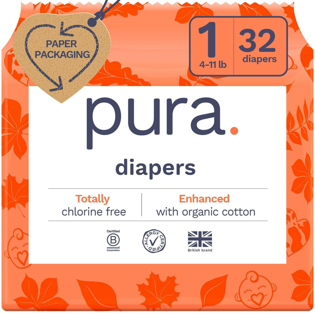 64 Count Pura Hypoallergenic Diapers, Size 1 (4-11 lbs), Newborn, Totally