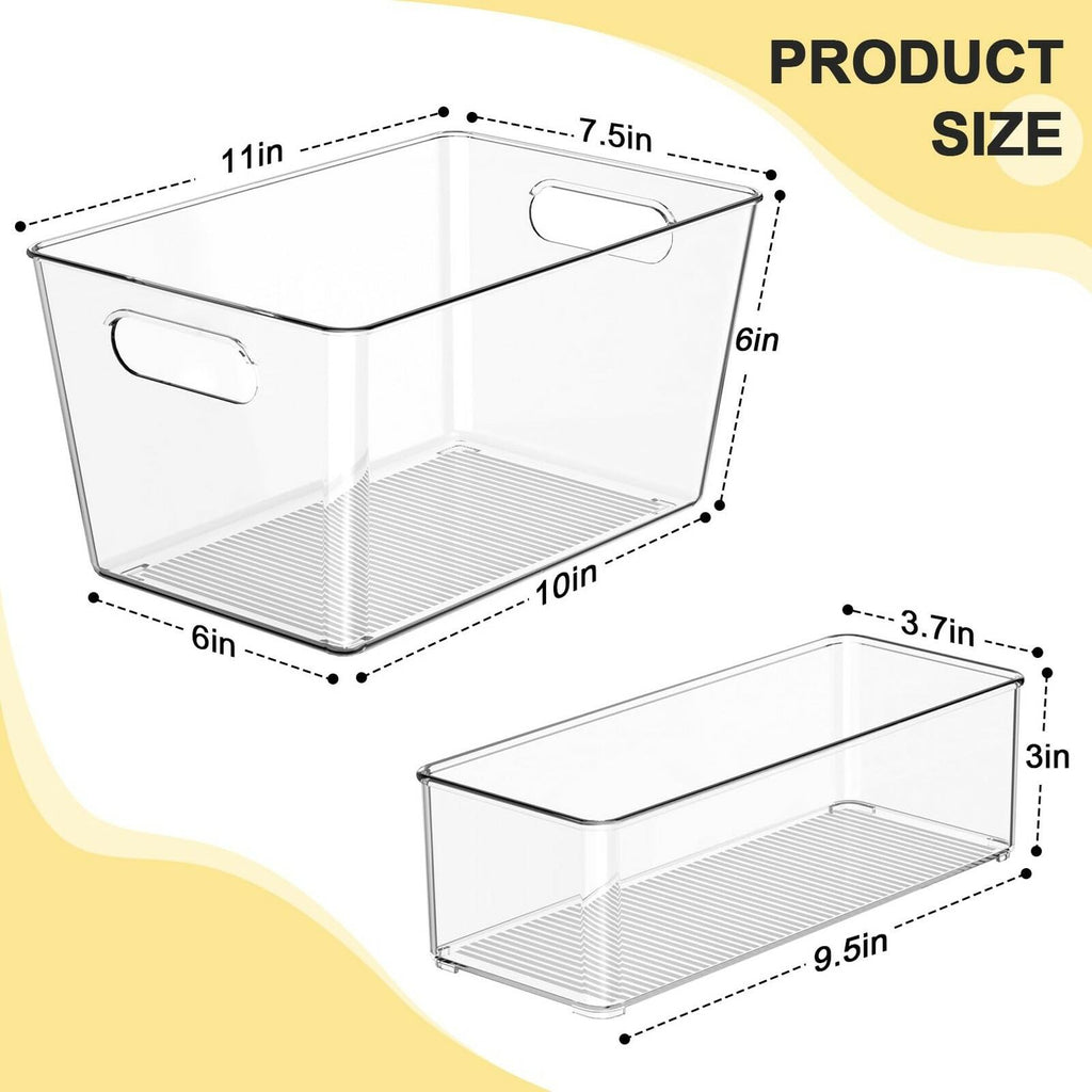 Joymeezo Set of 8 Clear Plastic Storage Bins, 6 Large +2 Small Pantry Organizers