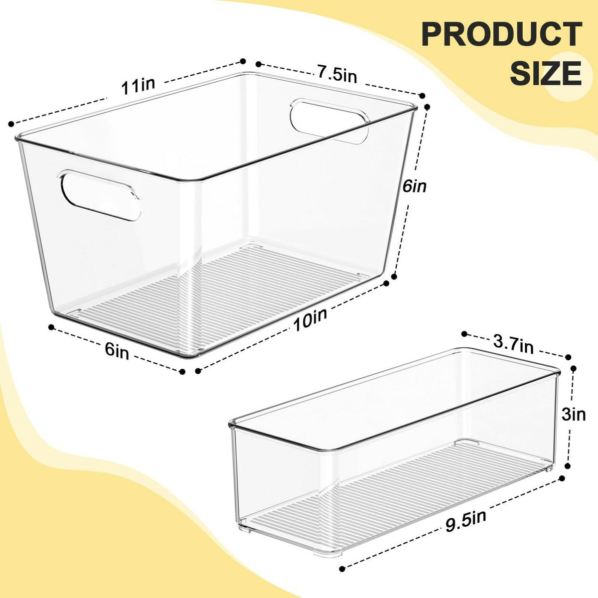 Joymeezo Set of 8 Clear Plastic Storage Bins, 6 Large +2 Small Pantry Organizers