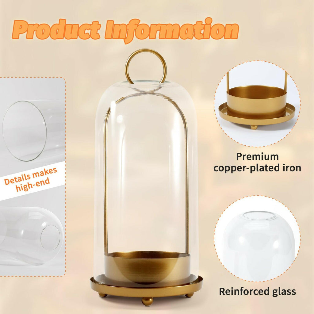 Hurricane Glass Candle Holder, Large Brass Lanterns Hurricane Candlestick Holder