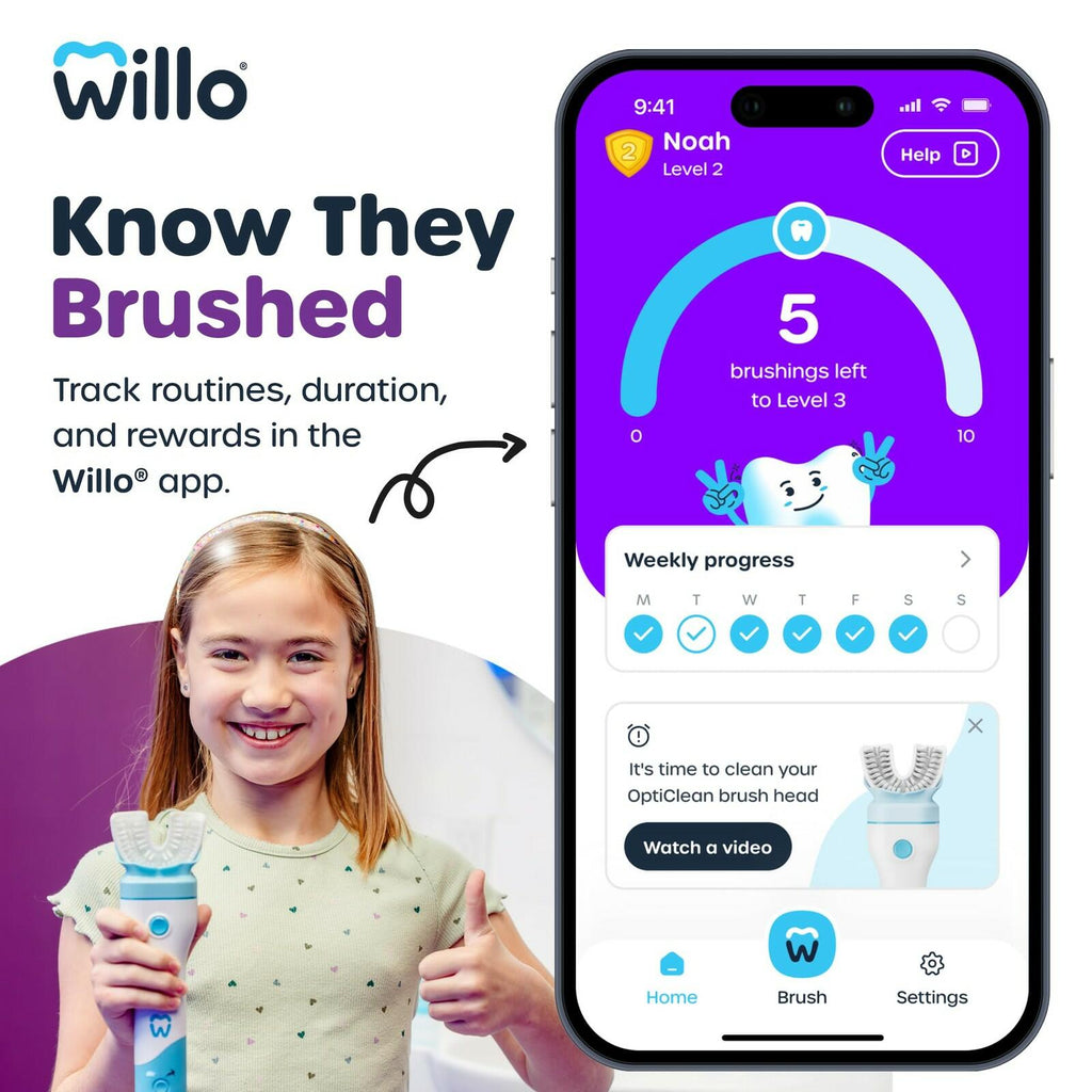 Willo BrushBot Kids Toothbrush Kit, Medium Berry Dye-Free