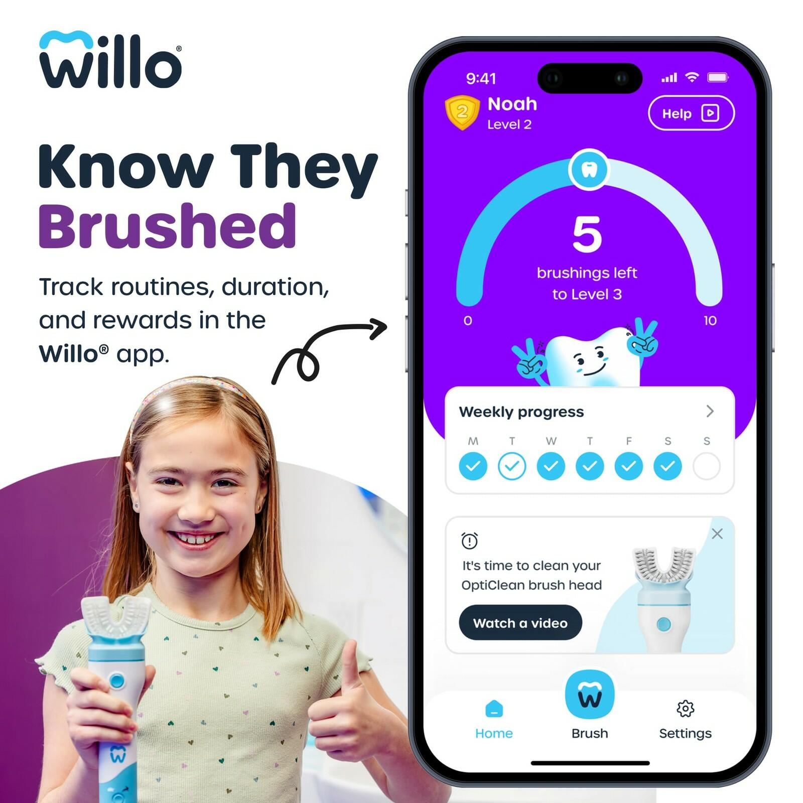 Willo BrushBot Kids Toothbrush Kit, Medium Berry Dye-Free