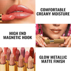 Oulac Matte Nude Peach Lipstick with Glow Metallic Finish - Vegan Lipstick for