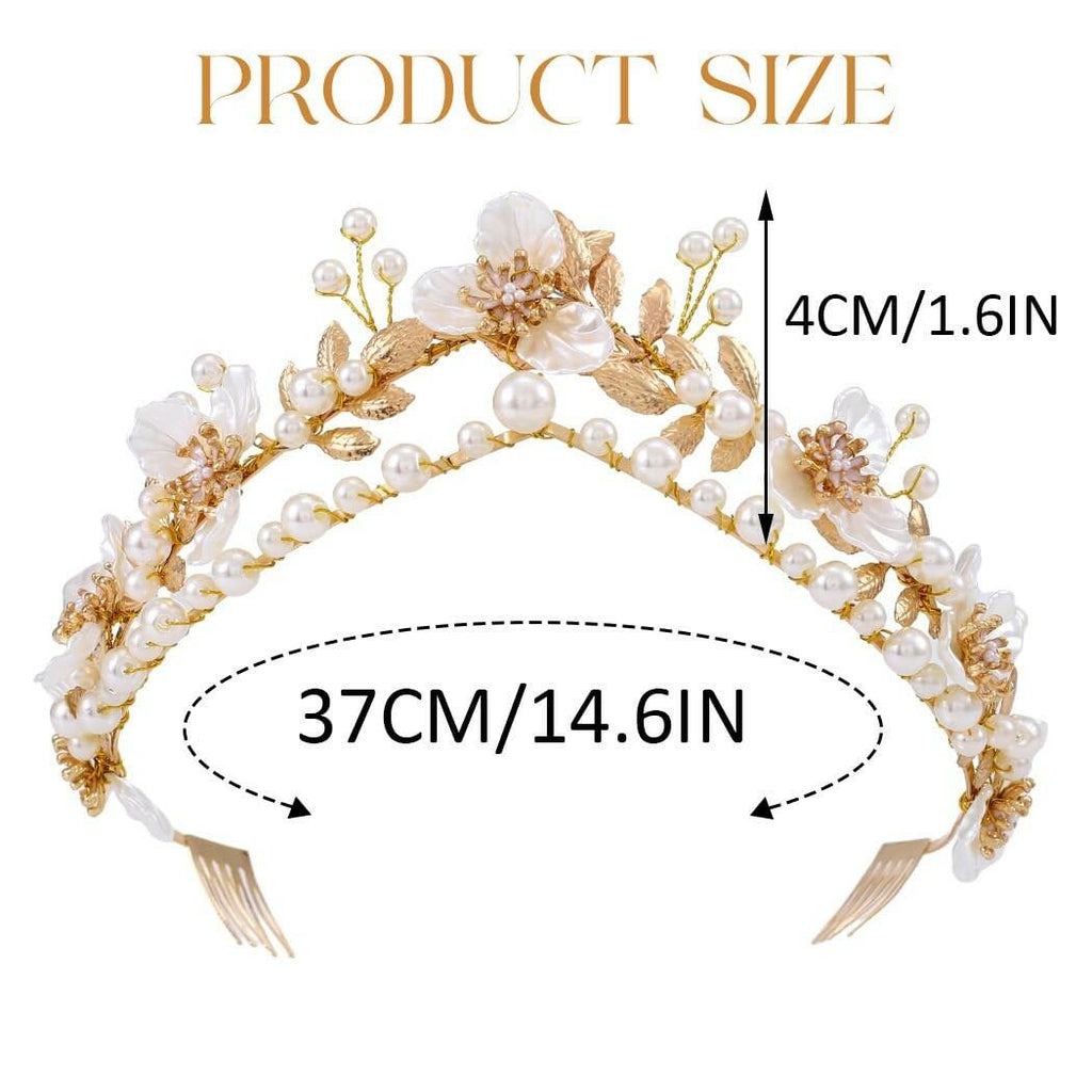 Gortin Flower Crown Bride Wedding Headband Gold Leaf Bridal Princess Headpiece