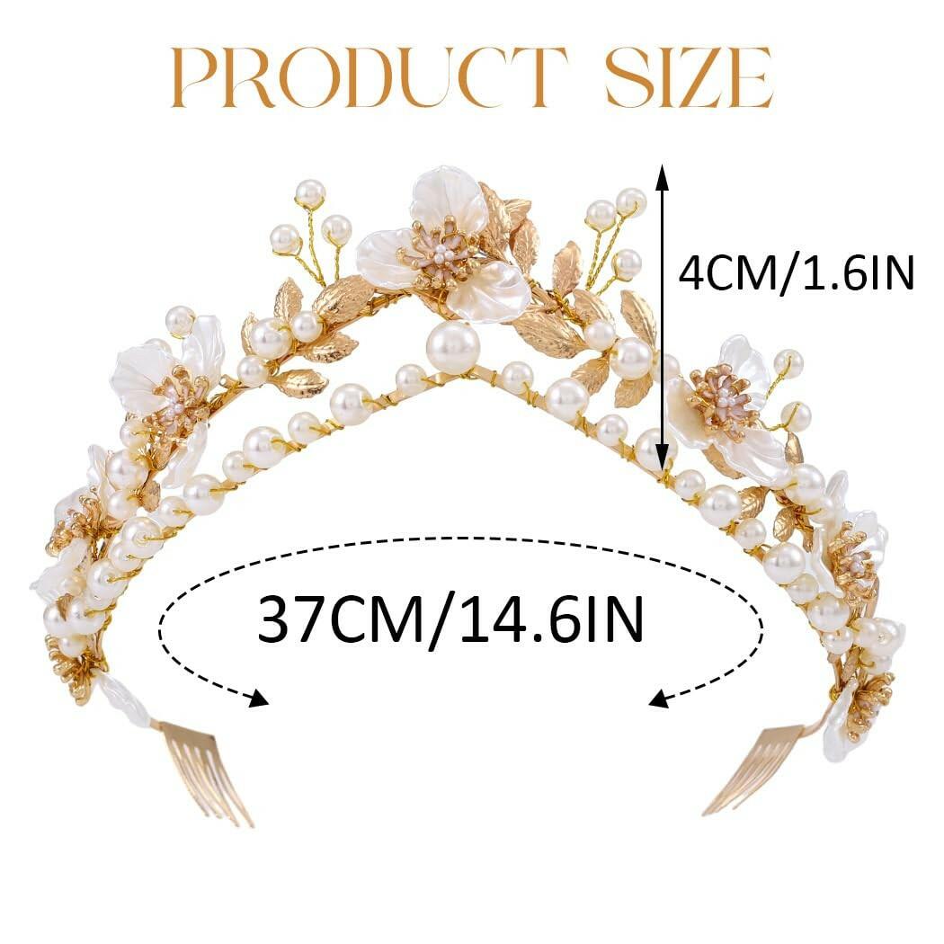 Gortin Flower Crown Bride Wedding Headband Gold Leaf Bridal Princess Headpiece