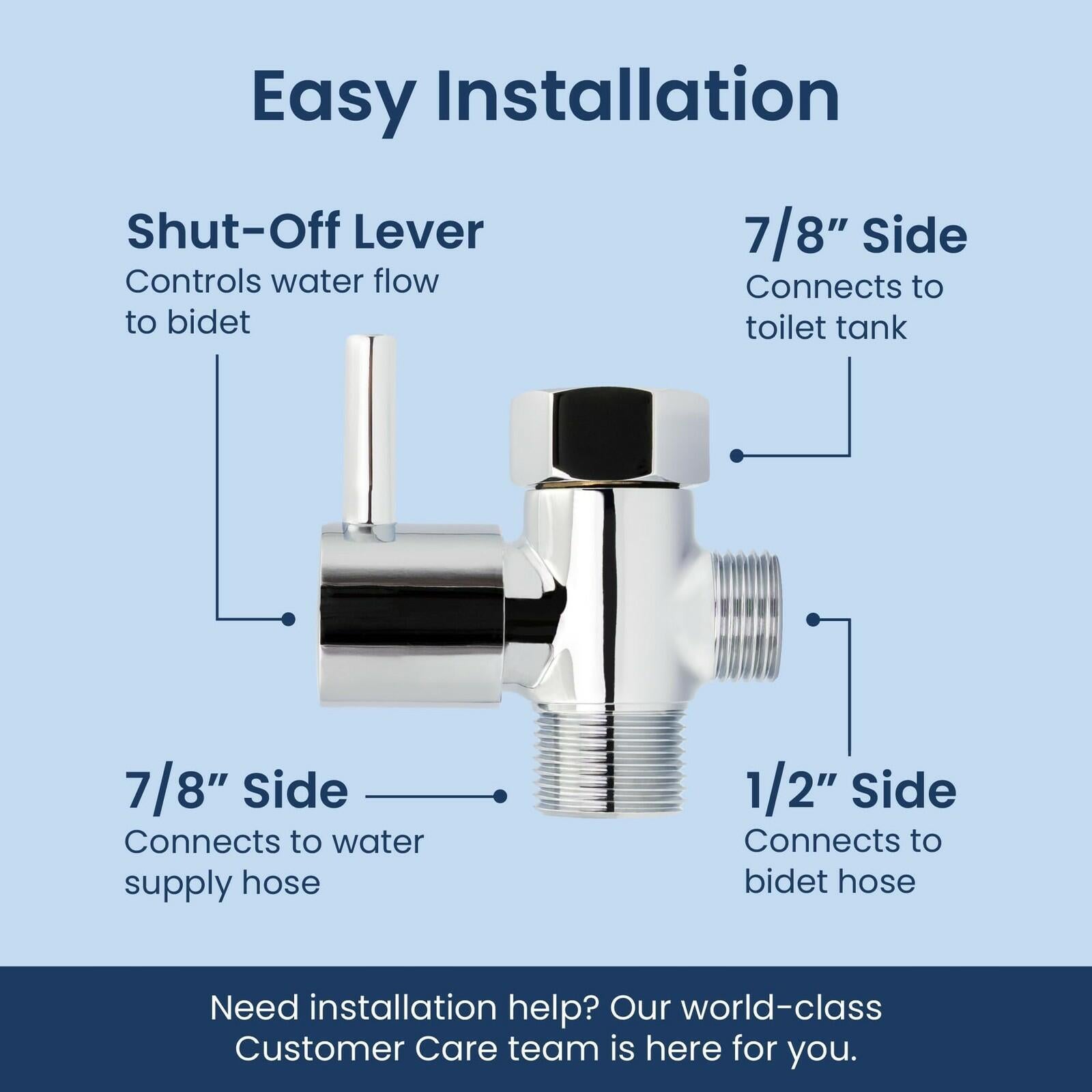 LUXE Bidet 7/8" x 7/8" x 1/2" Shut-Off Valve T-Adapter for Bidets, Only