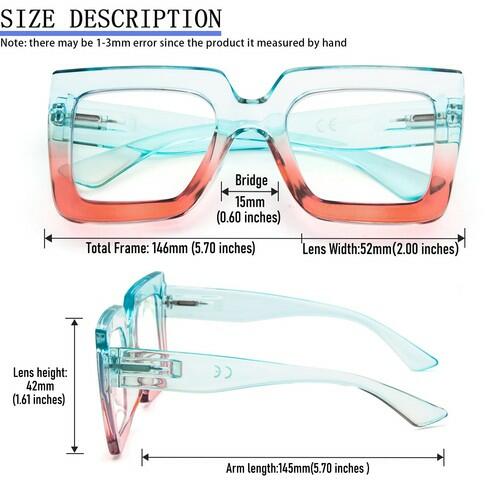 REAVEE 3 Pack Blue Light Reading Glasses Women Oversized +1.25 Extra Wide