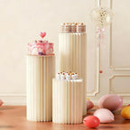 3 Pack Portable White Cylinder Stands for Party, 31.5", 23.6", 15.7" Height