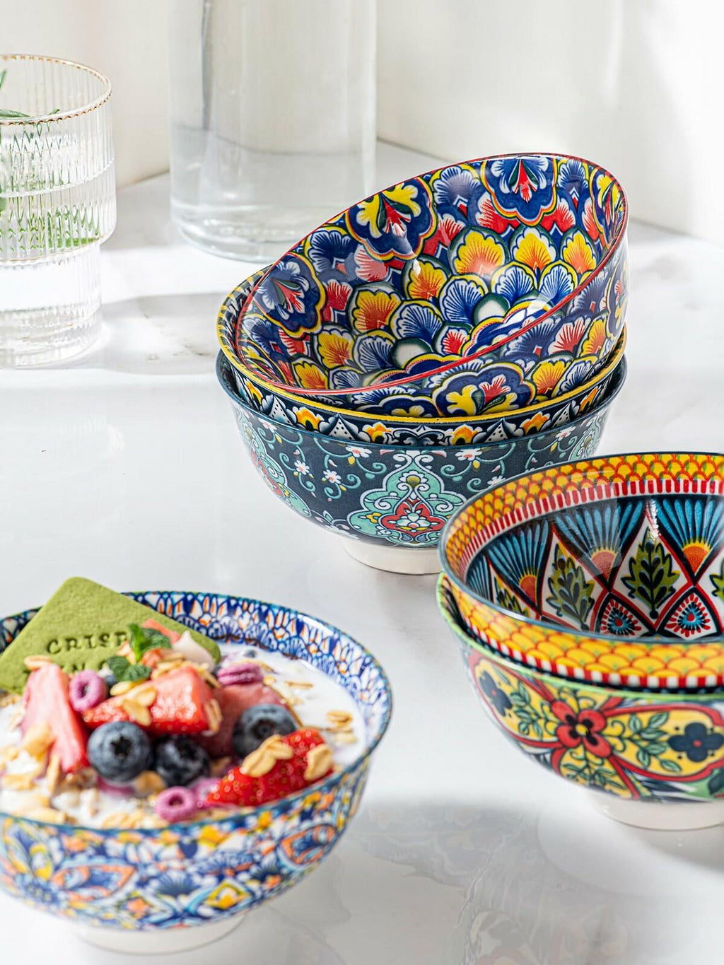 6 Pack HENXFEN LEAD Small Dessert Bowls – 10 oz Boho Ceramic Bowls for Ice