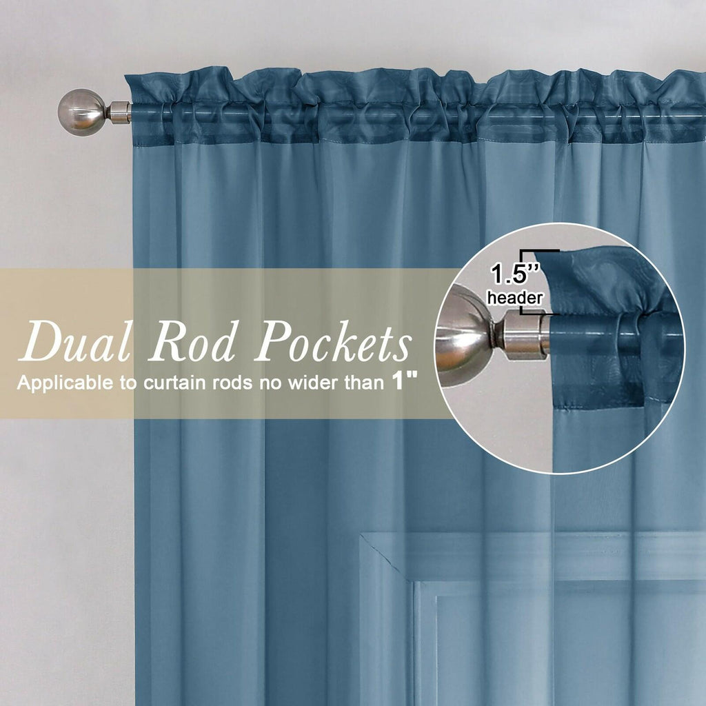 40" W x 84" L Lecloud Dusty Blue Sheer Curtains 84 Inches Long 2 Panels, Light