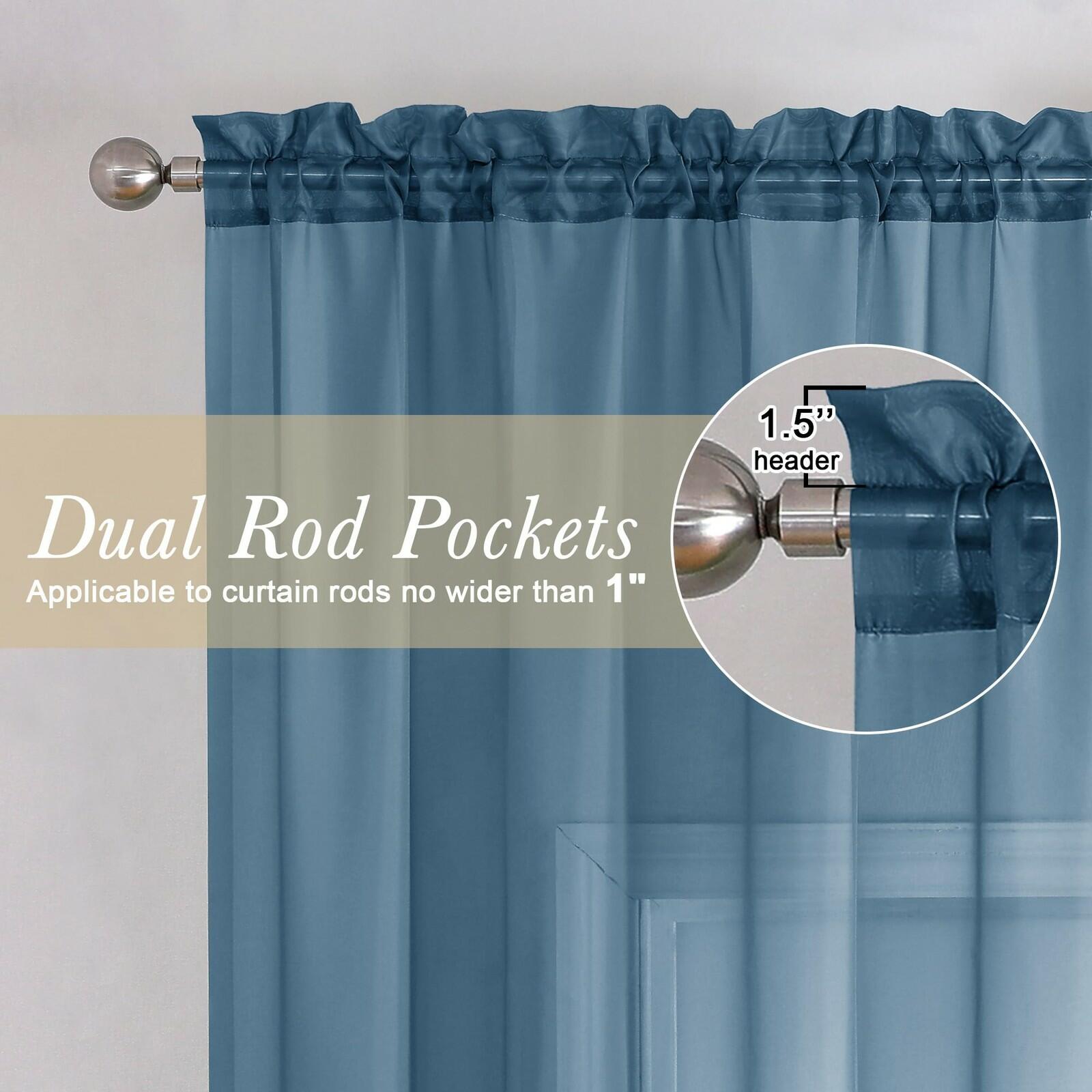 40" W x 84" L Lecloud Dusty Blue Sheer Curtains 84 Inches Long 2 Panels, Light