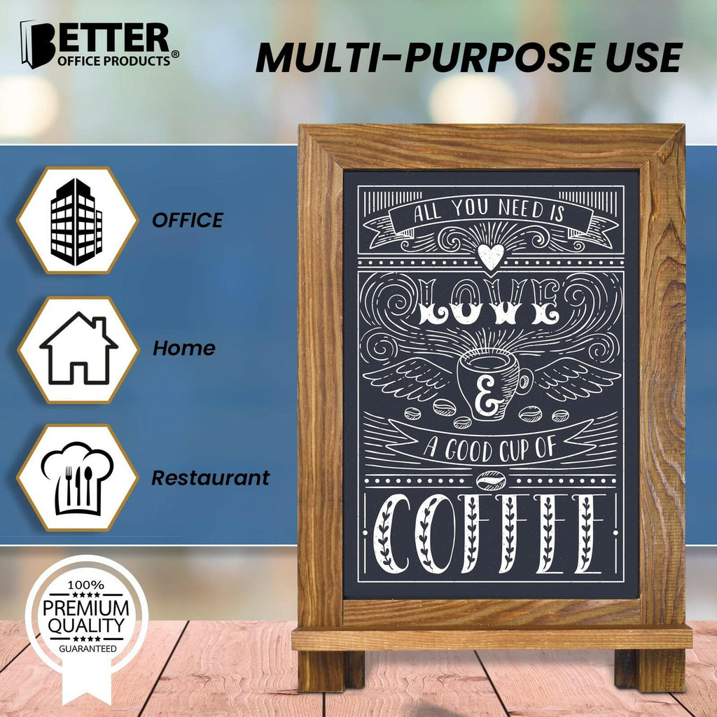 Better Office Products Framed Tabletop Chalkboard Sign, 9.5" x 14", Rustic Wood
