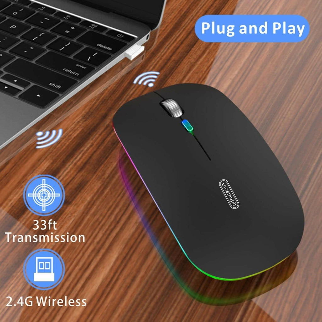 Uiosmuph LED Wireless Mouse, G12 Slim Rechargeable Silent Mouse, 2.4G Portable