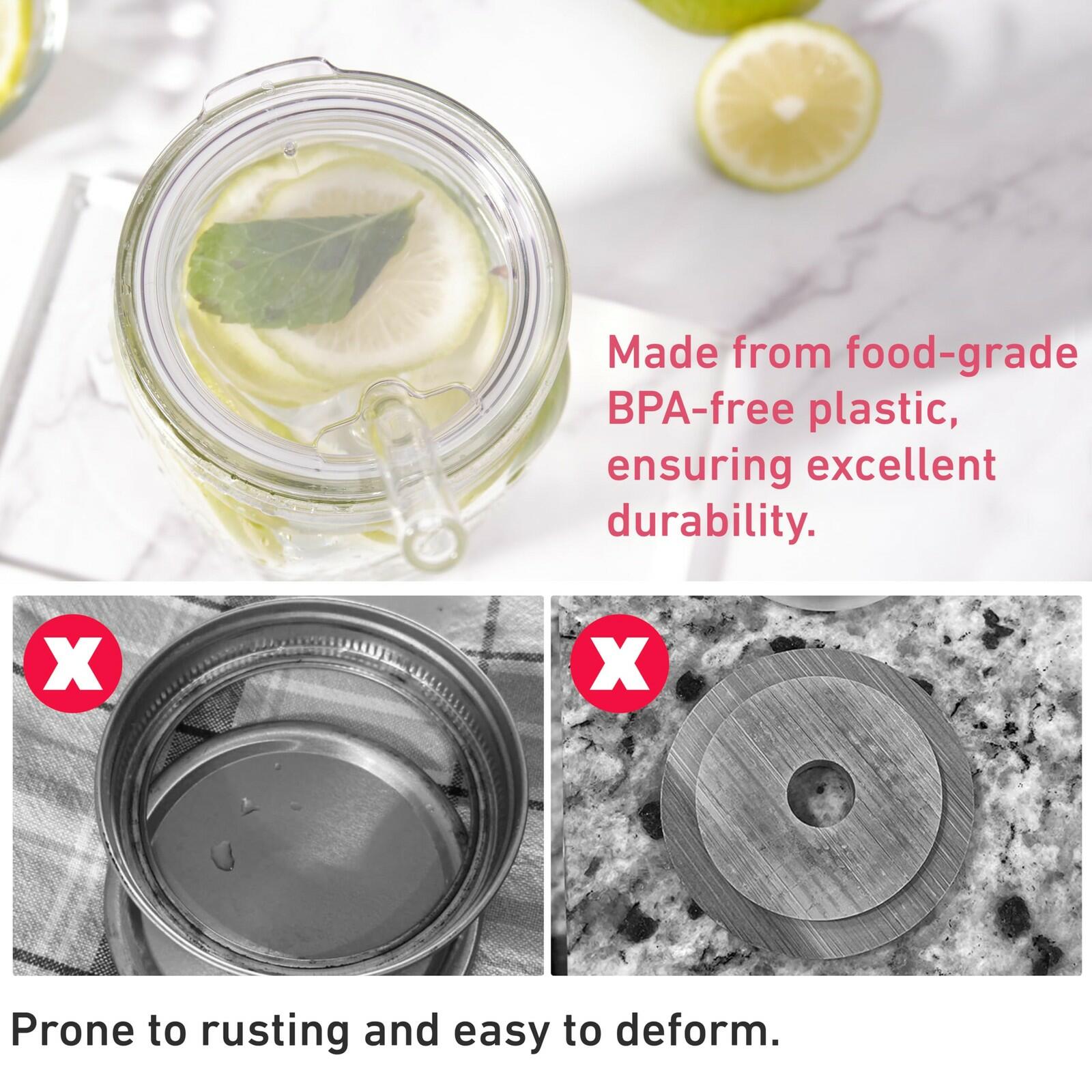 2 PACK Reusable Wide Mouth Mason Jar Lids with Glass Straw Hole -Fit 2.9-inch