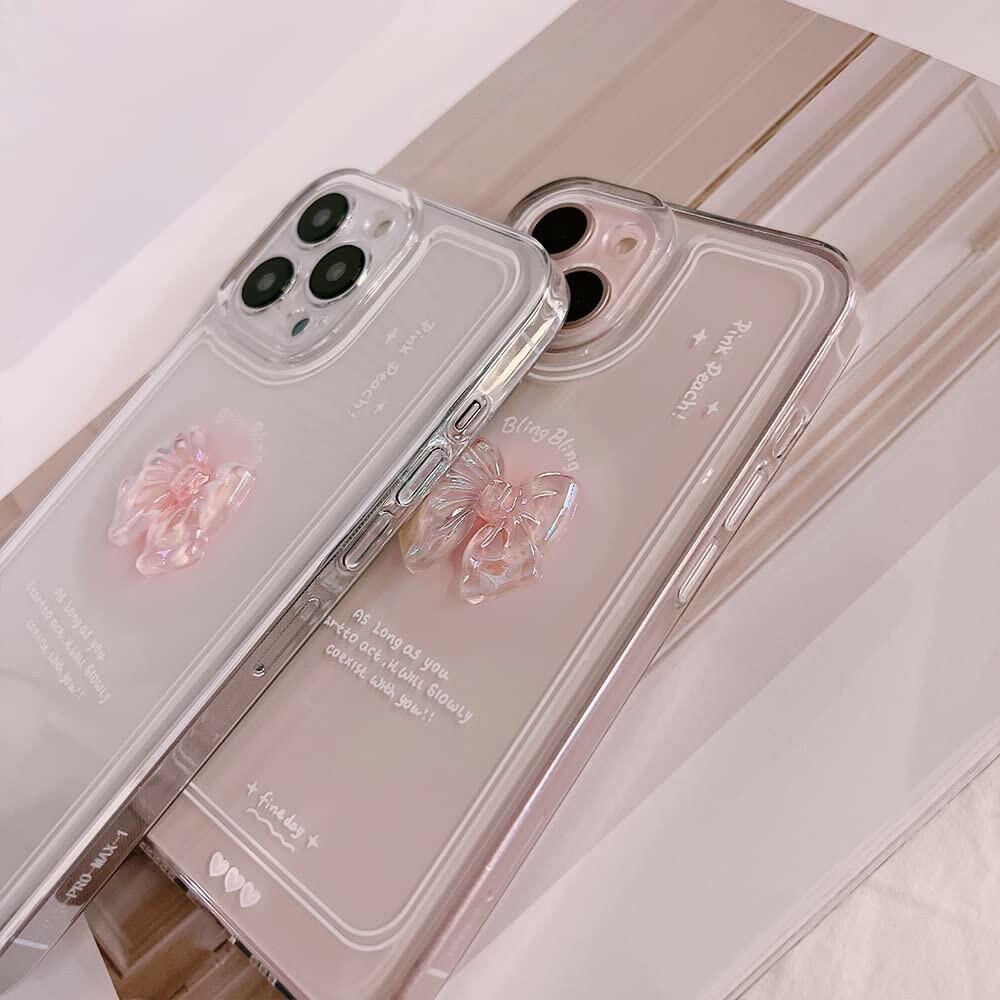 Ownest Compatible for iPhone 14 Pro Max Cute 3D Pink Bowknot Slim Clear