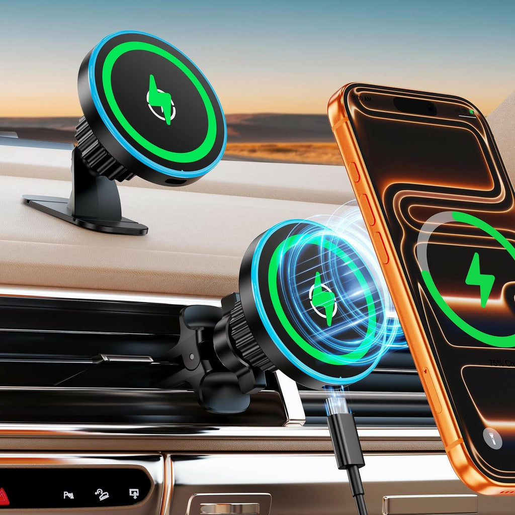 for Magsafe Car Mount Charger, [100% Stable] 15W 2 in1 Magnetic Wireless Car