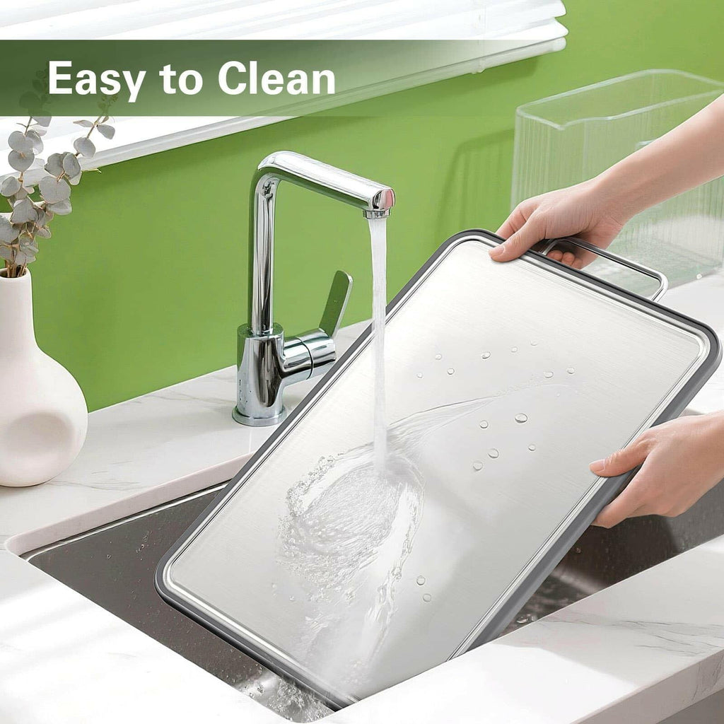 Stainless Steel Cutting Board 16''×11'', Double Sided 304 Steel Cutting Board