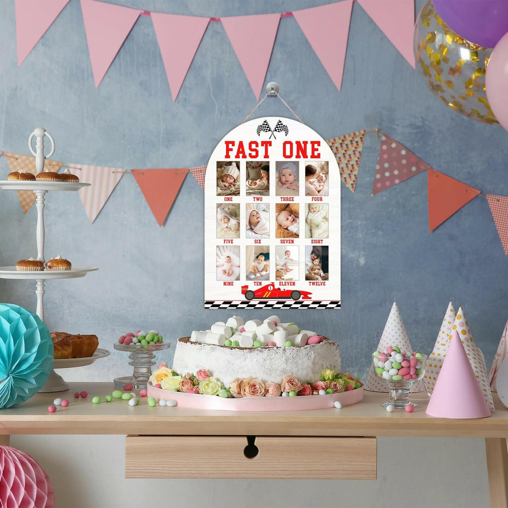 Fast One My First Year Photo Board, Racing Car Baby Milestone Signs for Boys