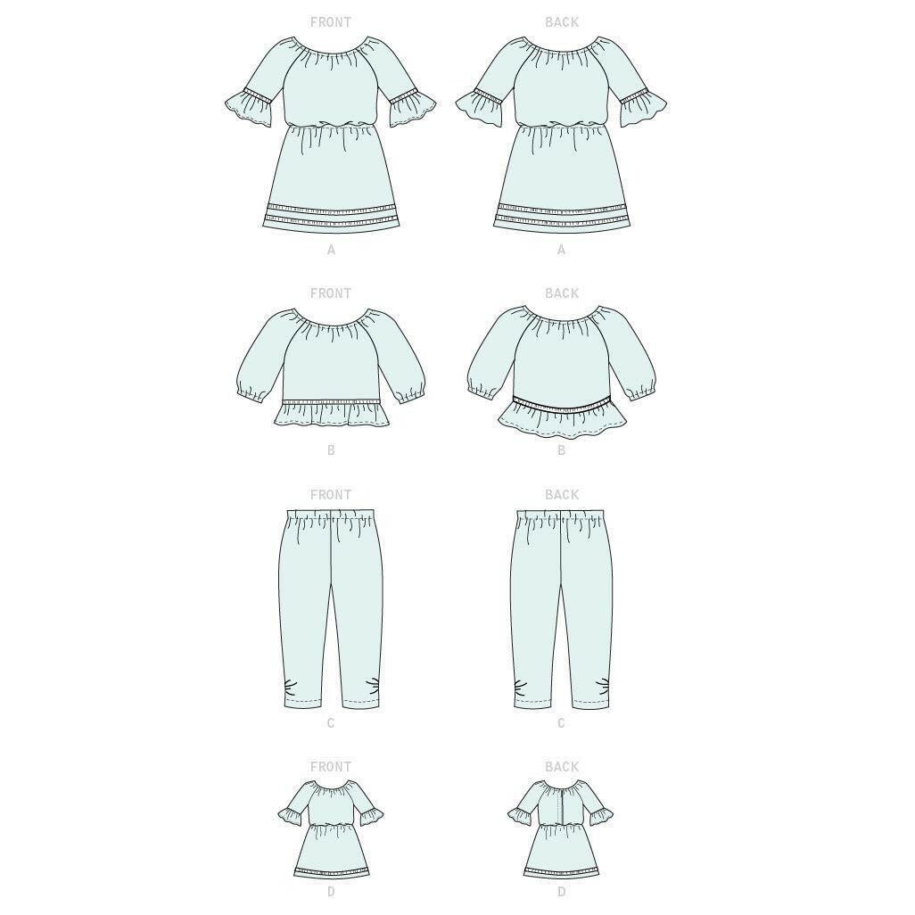 KWIK-SEW PATTERNS Kwik Girl's Shirt and Pants and 18" Doll Dress Sewing Patterns