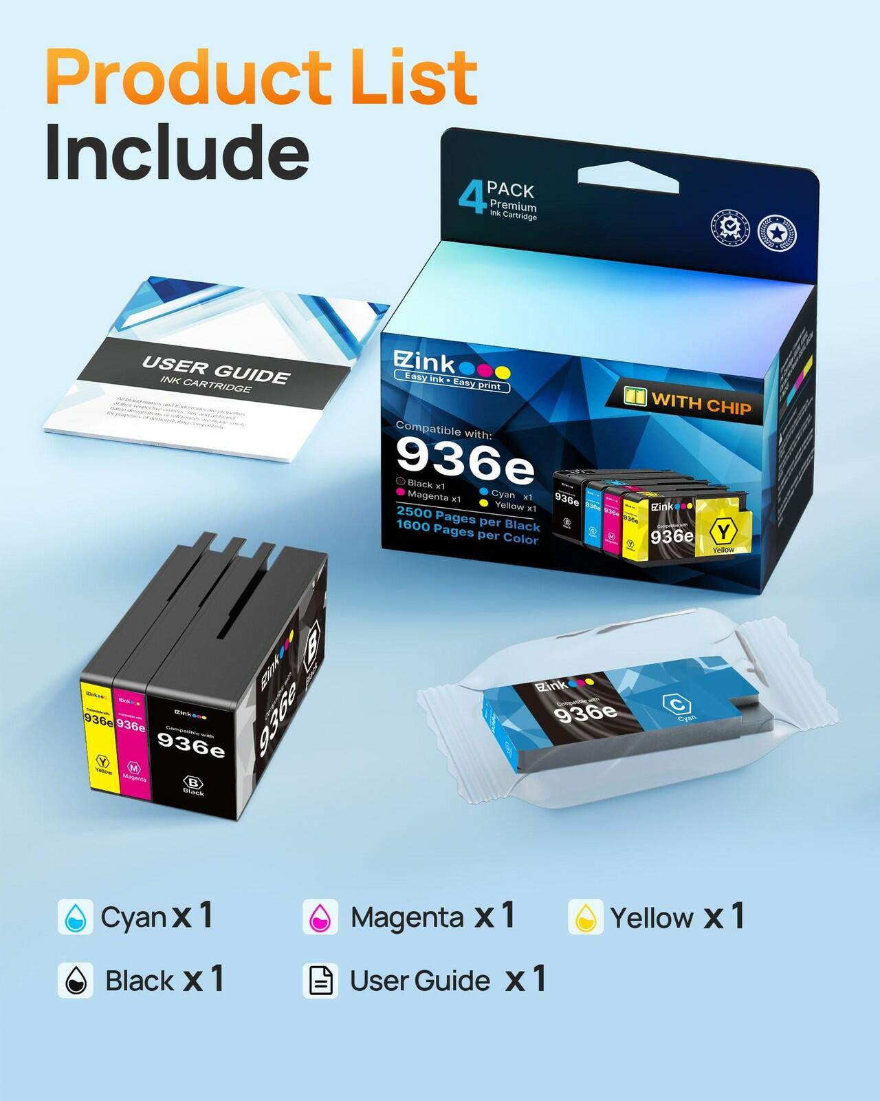 E-Z Ink 936XL 936e 936 Ink Cartridges for HP Printers Replacement for HP 936 Ink