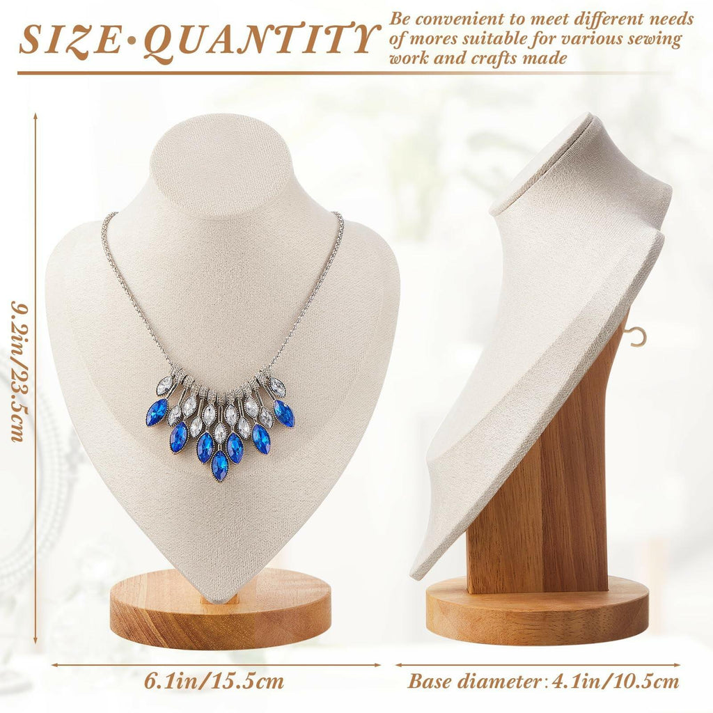Juexica 3 Pcs Necklace Display Stand Bamboo Jewelry Bust Display Stands Beige