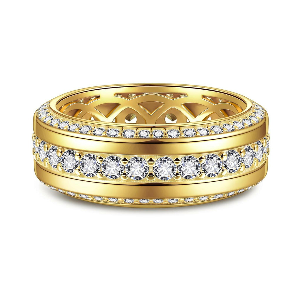 LOIPURI Men's Wedding Band 14K Gold Plated Wedding Ring with 3 Row Classic