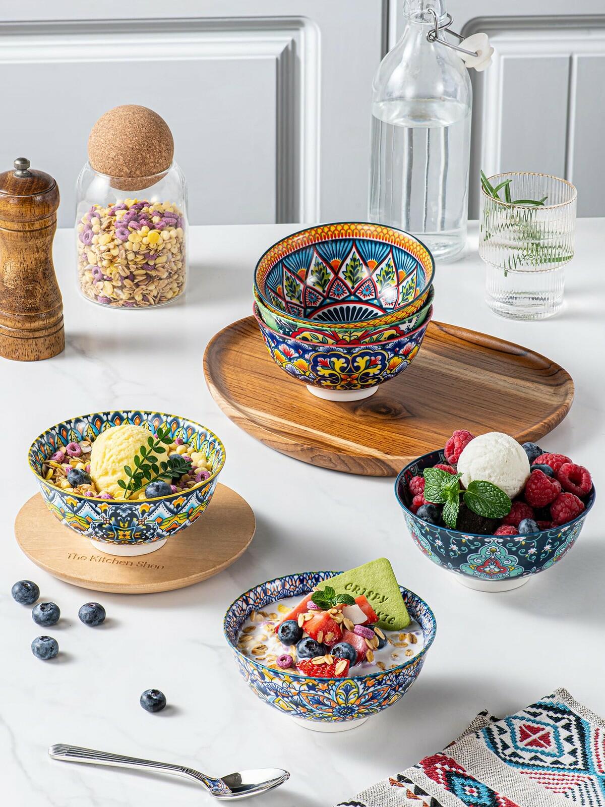 6 Pack HENXFEN LEAD Small Dessert Bowls – 10 oz Boho Ceramic Bowls for Ice
