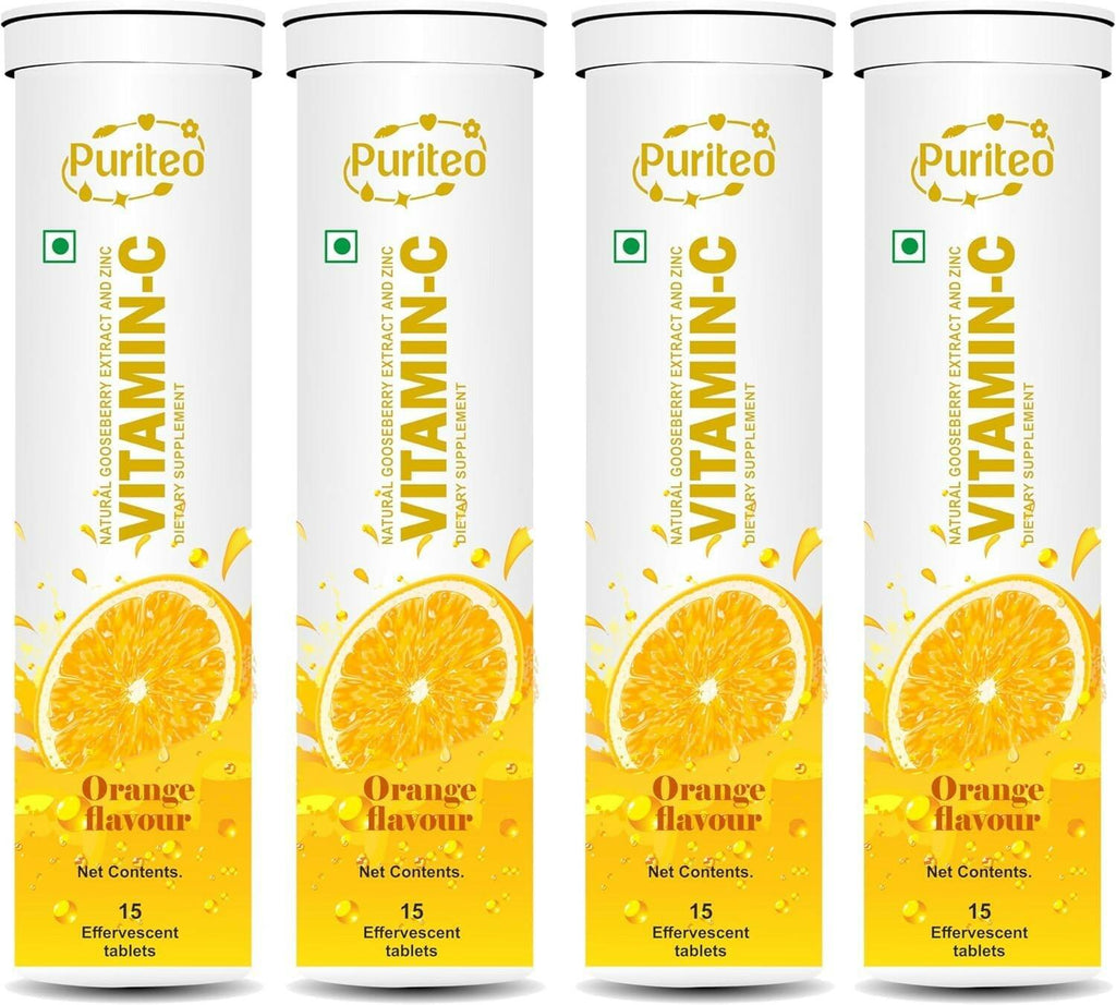 15 Tablet, Pack of 4 PURITEO Vitamin C 1000mg Effervescent Tablets - Potent