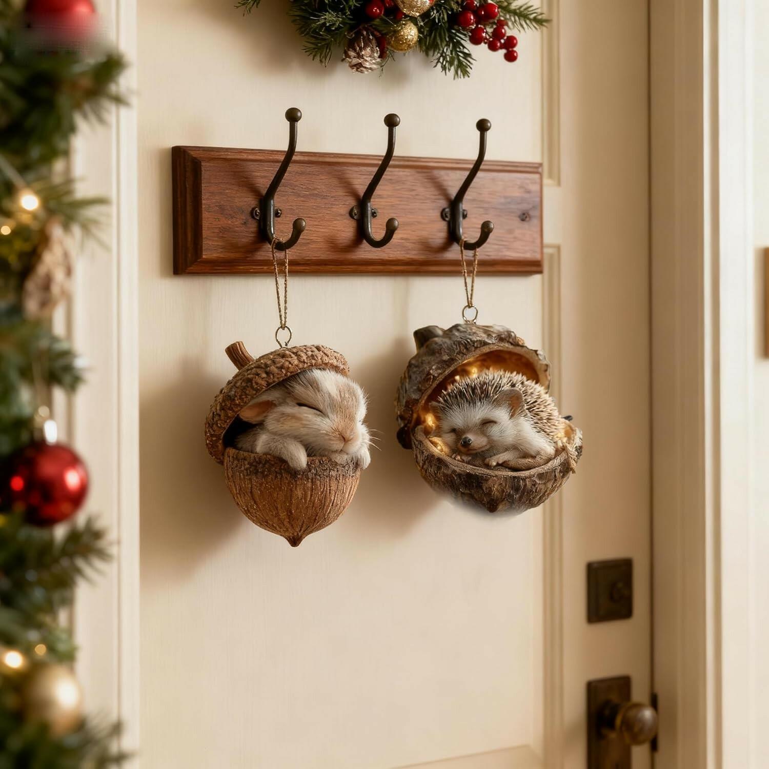 6-Piece Forest Animal Acorn Ornament Set 2D Flat Acrylic Hanging Forest Pine