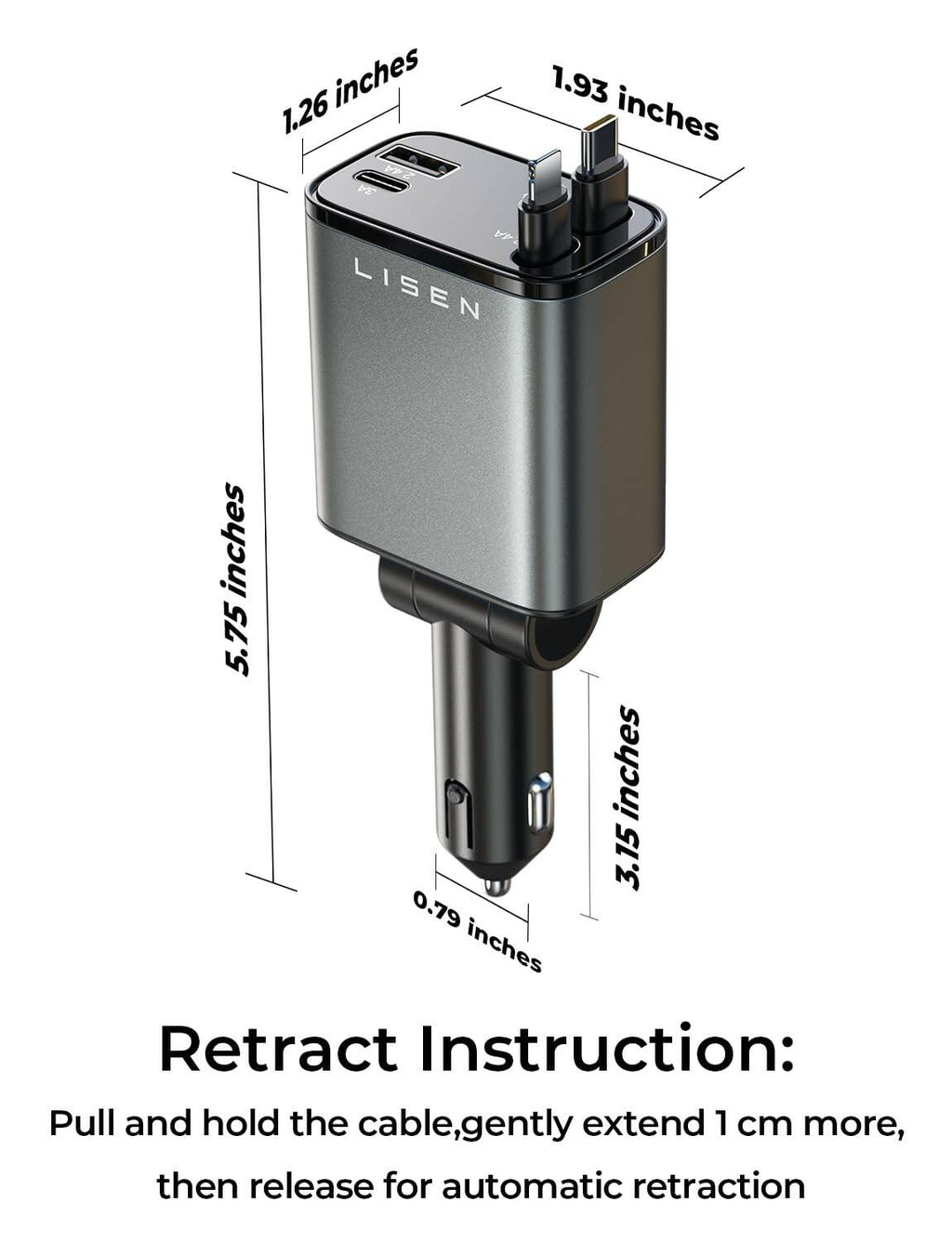 LISEN Retractable Car Charger, Gifts for Him Her, Cars Adapter USB C Fast
