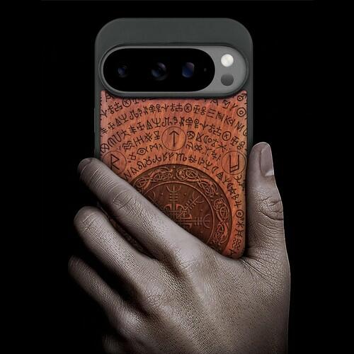 Carveit Wood Case for Pixel 10 Pro XL, (The Shield of Dragons) Rosy