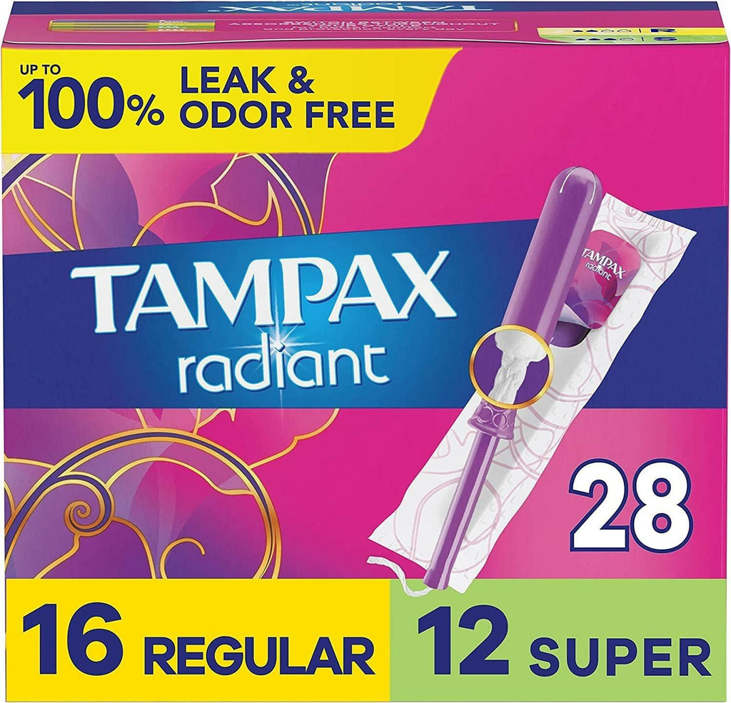 28 Count Tampax Radiant Tampons Multipack With Leakguard Braid, Regular/Super