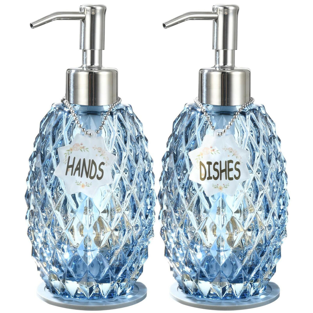 MALACHI Soap Dispenser Set, Crystal-Textured Diamond Glass with Rustproof
