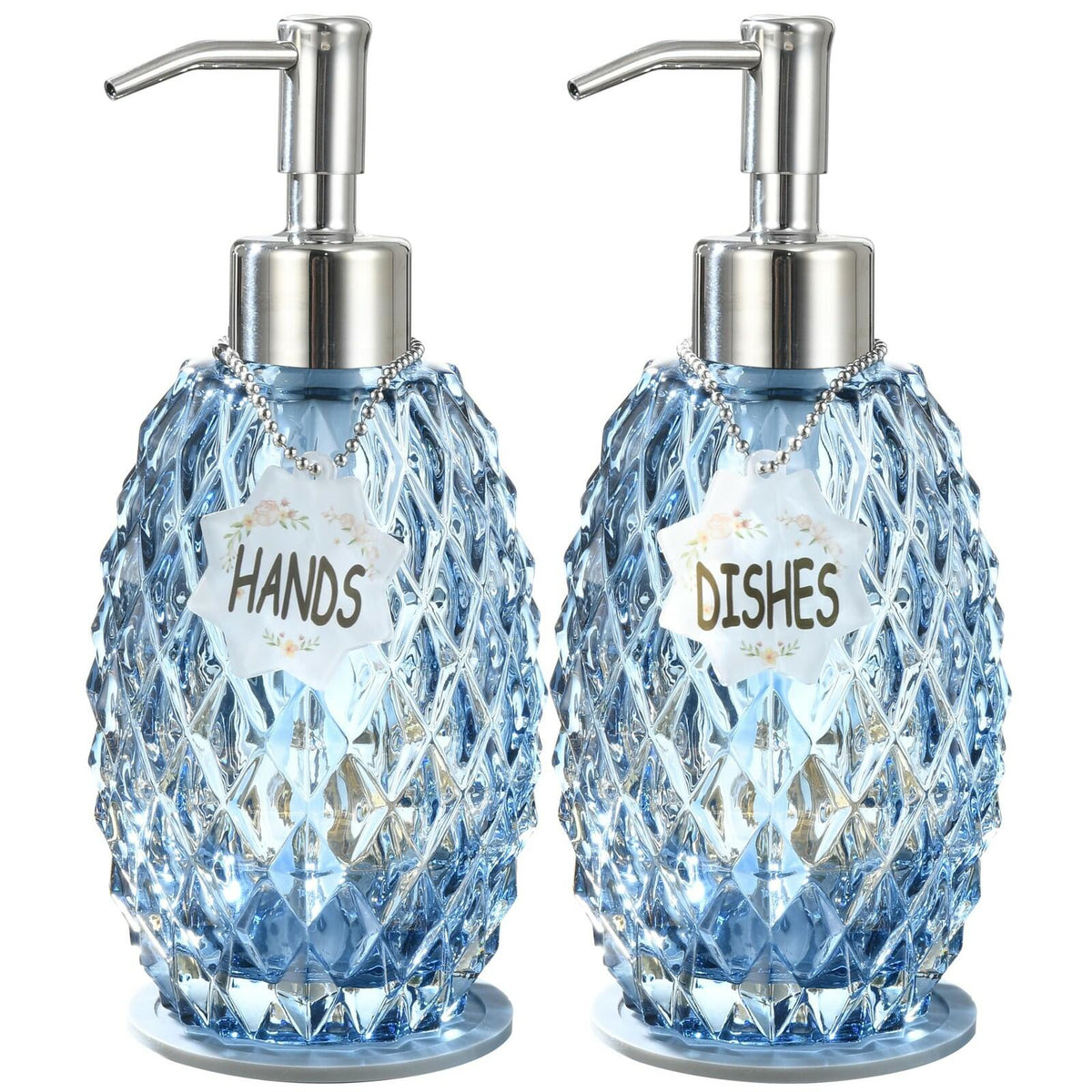 MALACHI Soap Dispenser Set, Crystal-Textured Diamond Glass with Rustproof