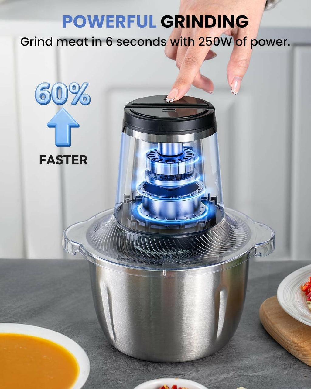 LINKChef Food Processor Small, 6 Cup Food Chopper with Container, 1.5L 250W