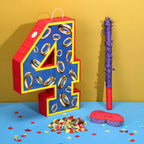 16 Inch Number 4 Blue and Golden Rings Pinata for Birthday Party Decorations,