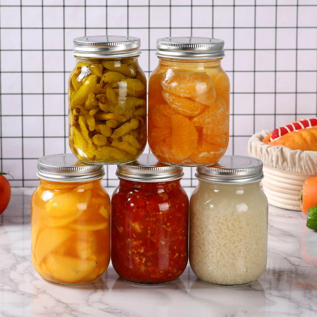 4 Pack YINGERHUAN Glass Regular Mouth Mason Jars, 16 oz Clear Glass Jars with