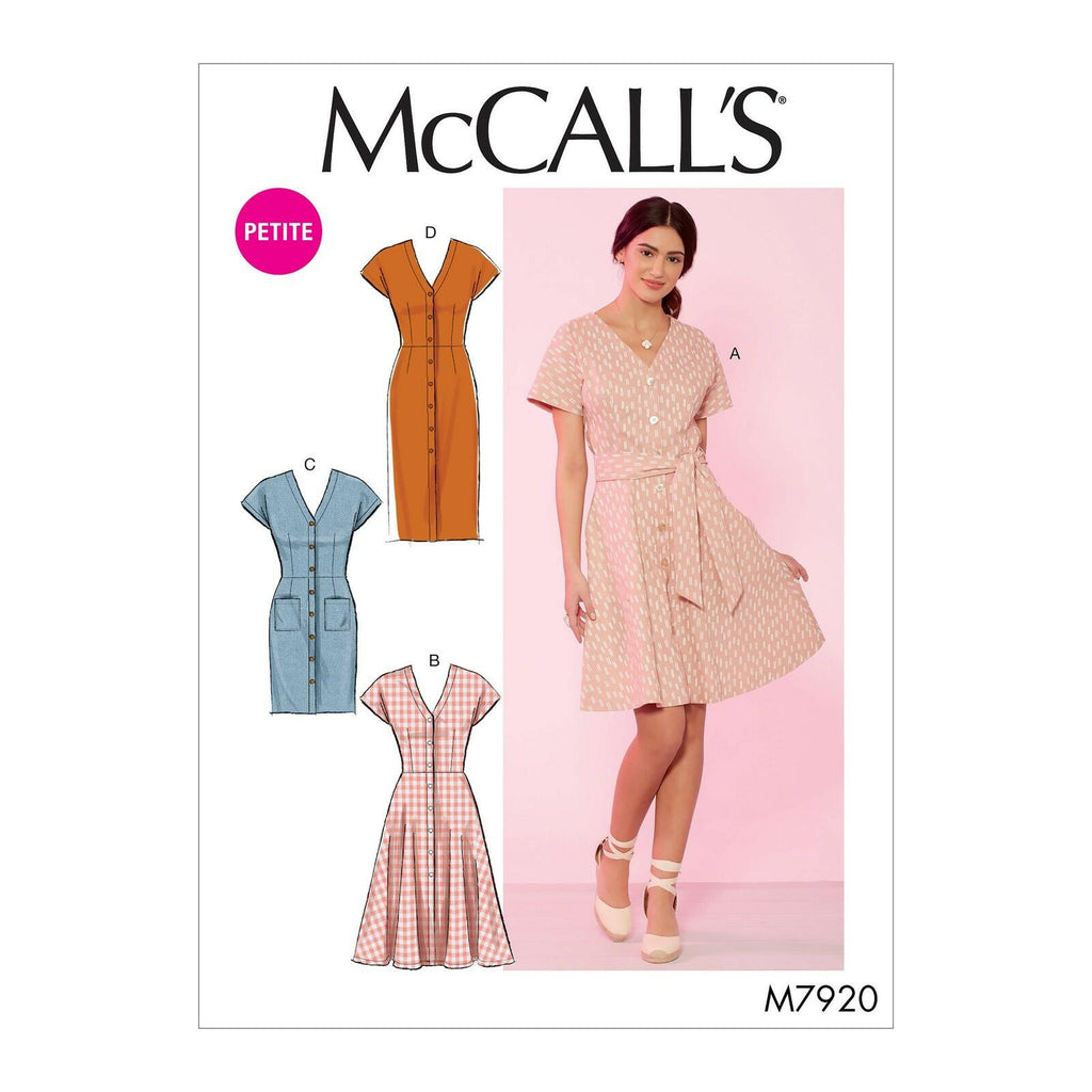 McCall's Women's Short Sleeve Pleated and Button Down Dress Sewing, Sizes 14-22