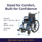 Drive Medical Blue Streak 18 Inch Seat Lightweight Wheelchair Flip-Back