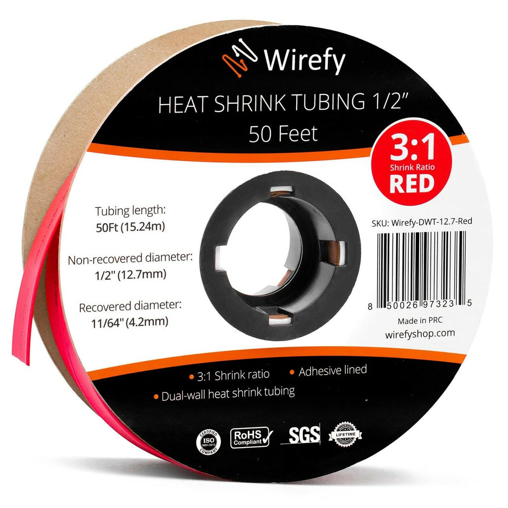 Wirefy | Heat Shrink Tubing - 1/2" inch - 3:1 Ratio - Adhesive Dual Wall
