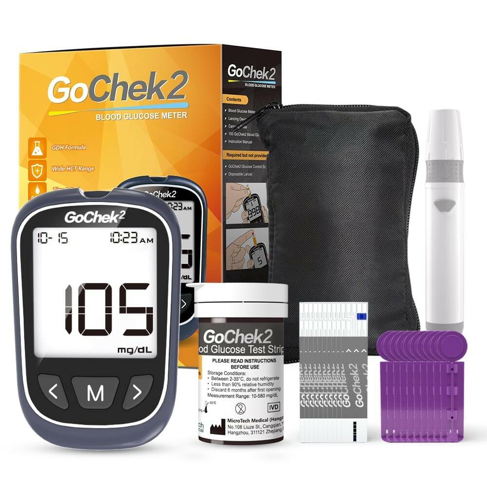 MicroTech Glucometer Kit 10 Strips & Lancets, No Coding, 500 Storage, Wider HCT