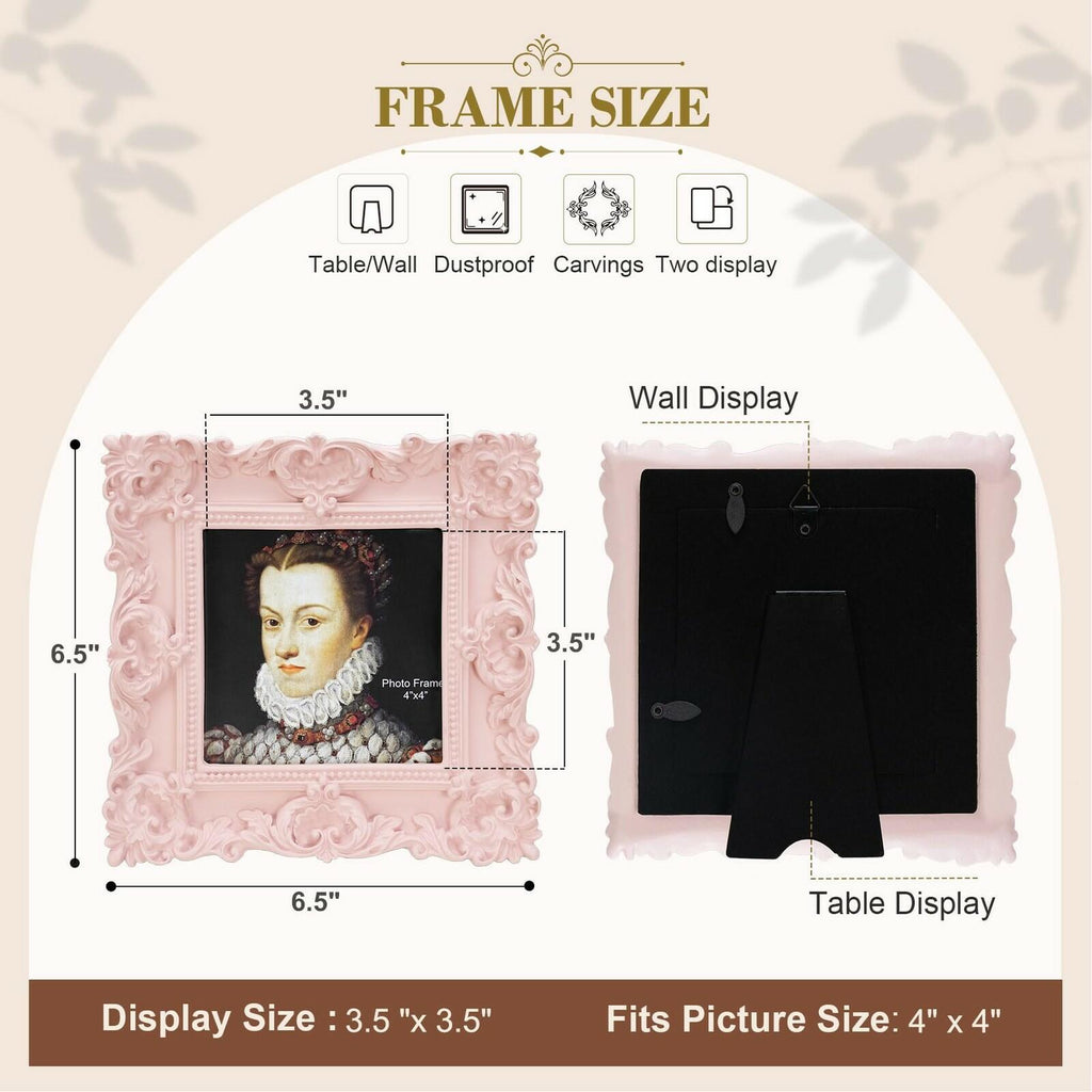 Desklens Pink Picture Frame 4X4- Decorative Photo Frames Tabletop Wall Decor for