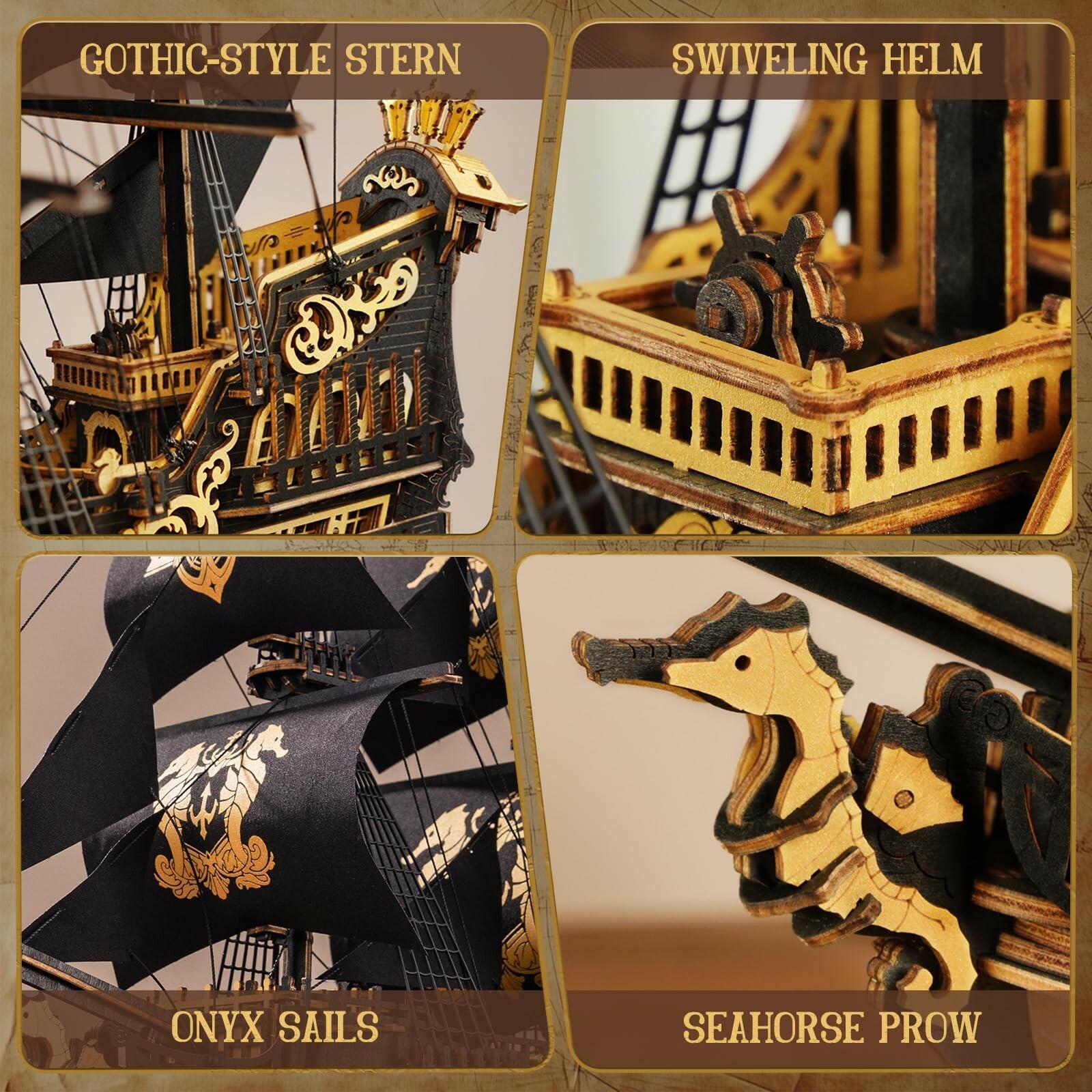ROKR 3D Wooden Puzzle Seahorse Barque Model Kit Gift Adults Teen