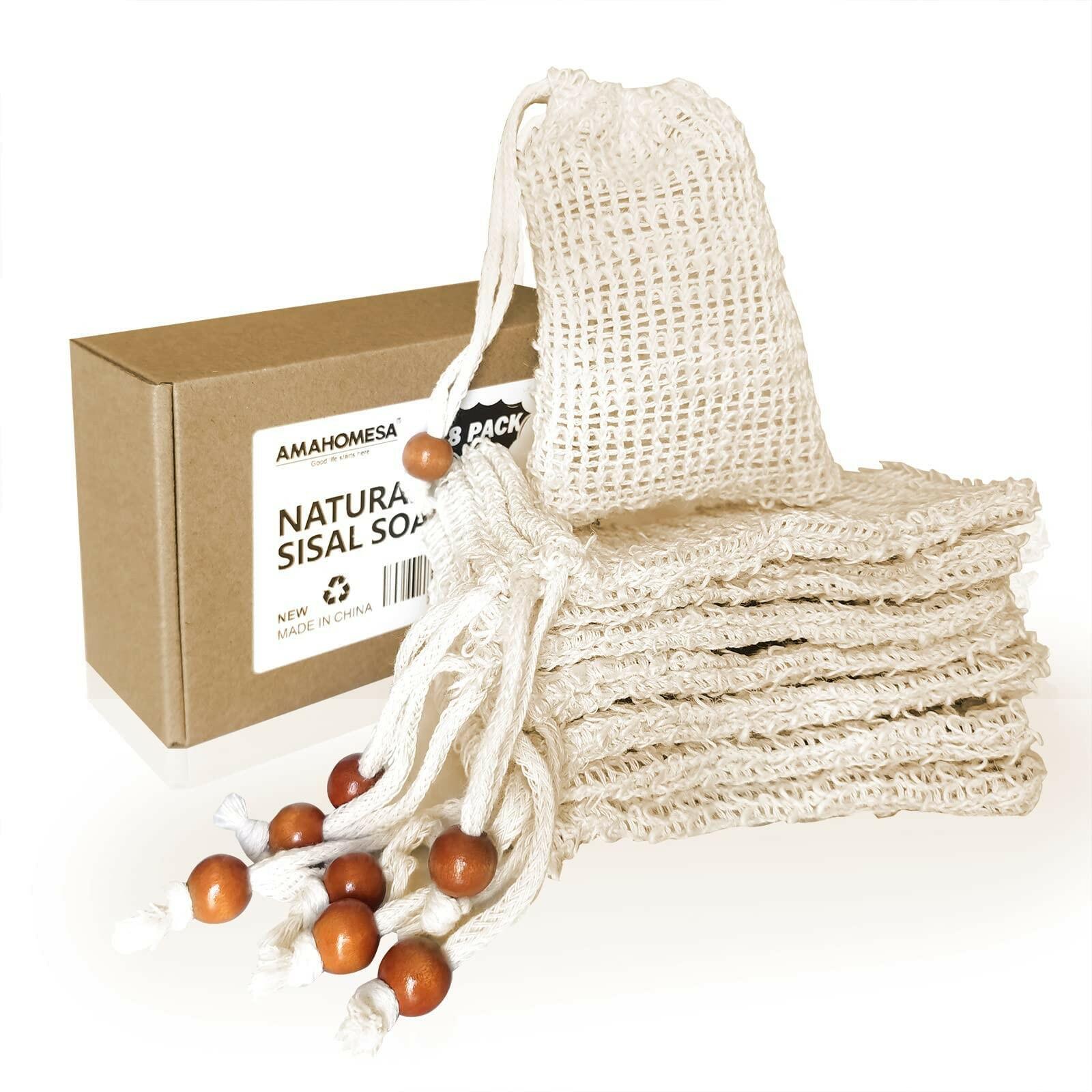 8 Pack Soap Bag Natural Sisal Soap Saver Bag Pouch Mesh Waste Exfoliating