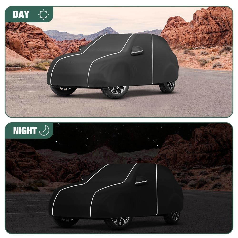 Fluorescent Strip Design 6 Layers Waterproof Car Cover Compatible for Mercedes