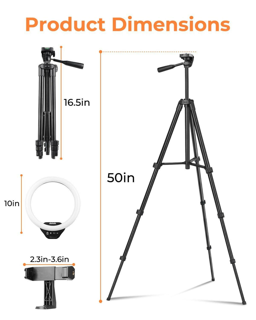 Sensyne 10'' Ring Light with 50'' Extendable Tripod Stand, LED Circle Lights